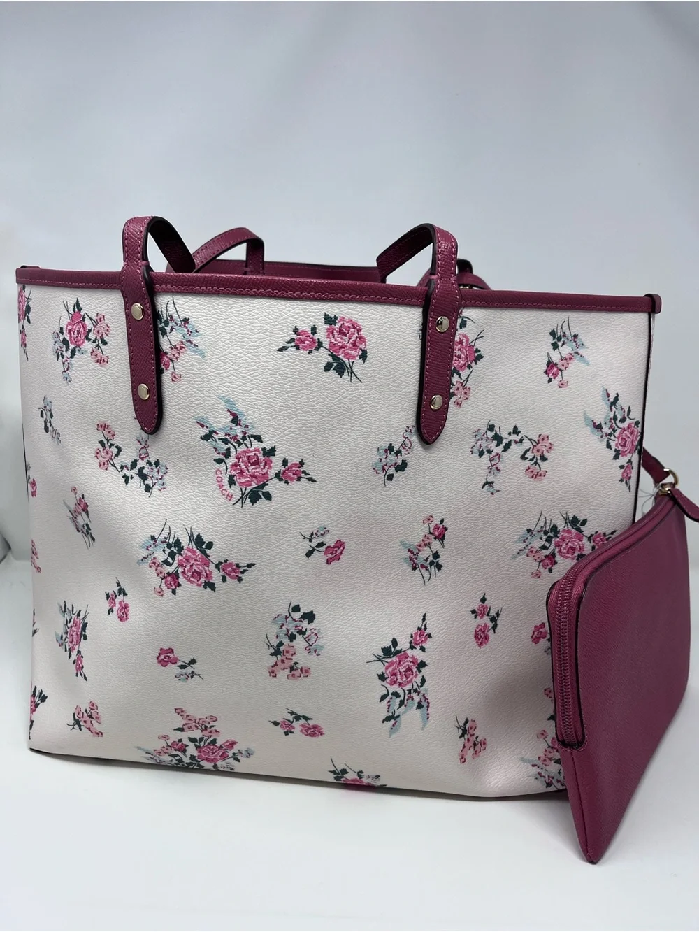 NWT Coach Cross Sketch Reversible Tea Rose Floral City Tote w/ Wristlet